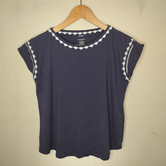 J. Jill Tops - J Jill Pure Jill Embroidered Cap Sleeve Tee